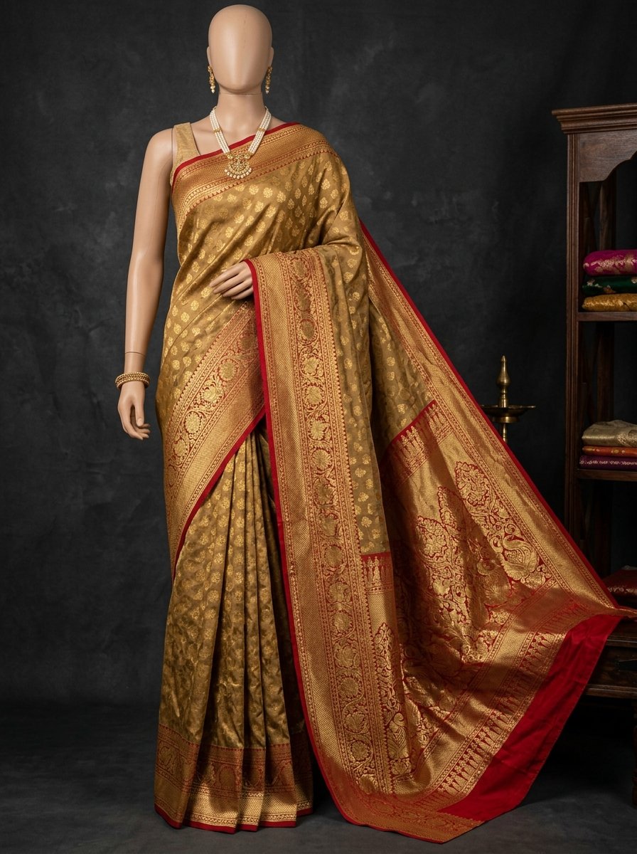 Muted Gold Wedding Gadwal Saree