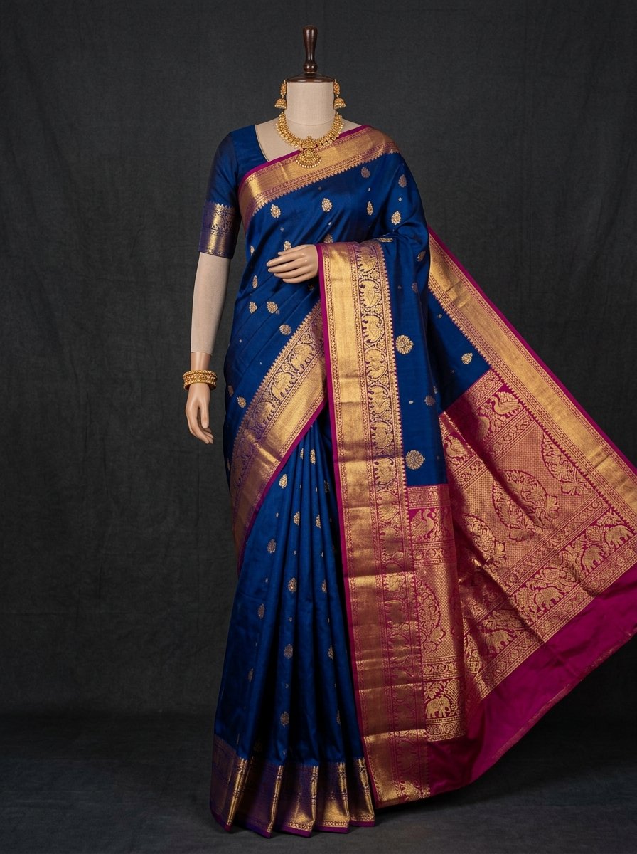 Royal Peacock Blue Gadwal Pattu Saree
